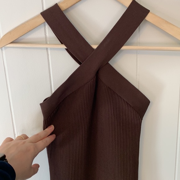 Babaton Aritzia Sculpt Knit Criss Cross Dress Brown Size Small - Picture 3 of 10